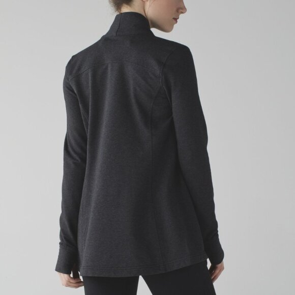 Lululemon Coast Wrap II Heathered Black Gray Cardigan Sweater Open Front Size 6 - Picture 2 of 15